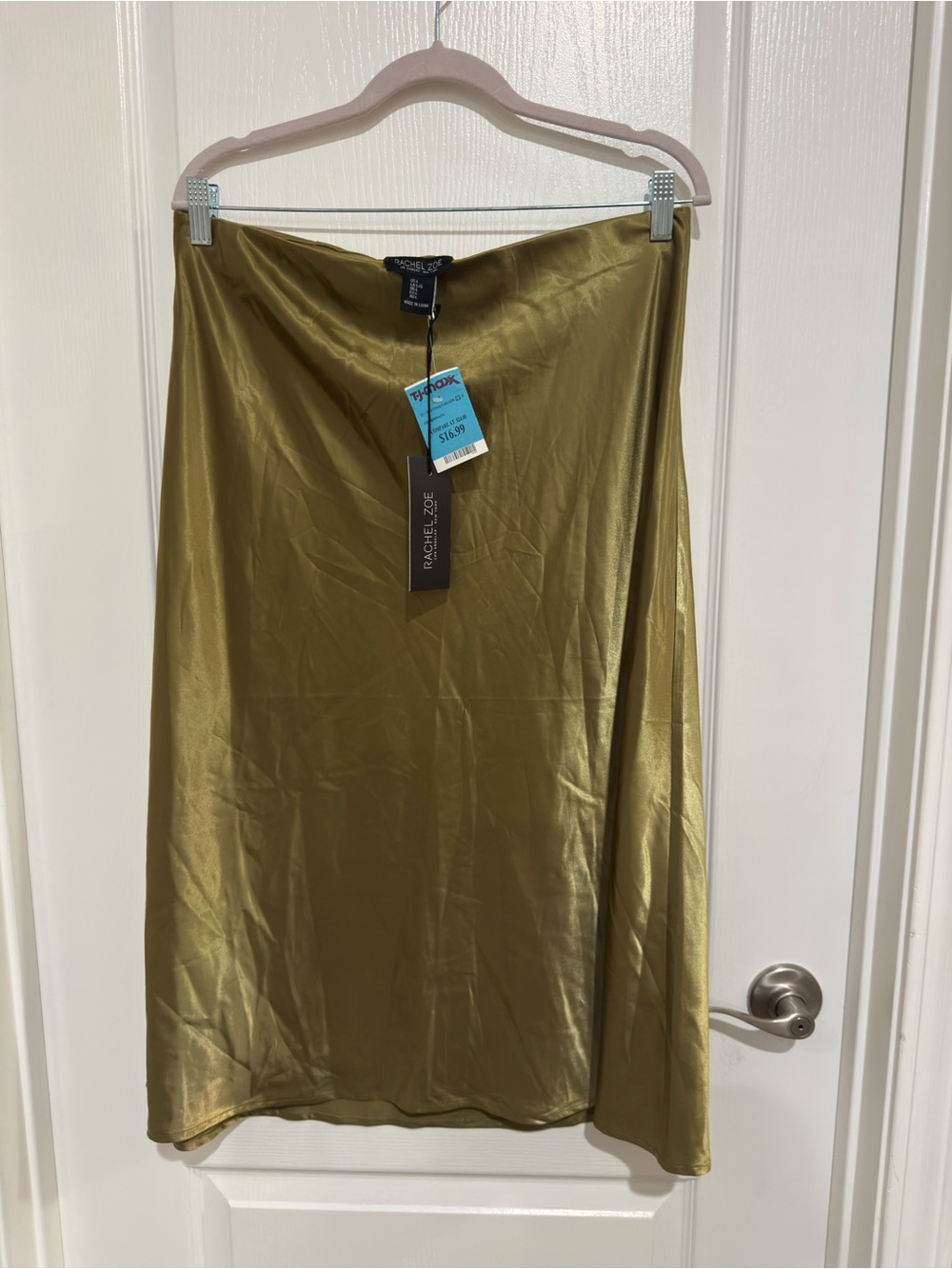 Rachel Zoe Olive Green Satin Midi Slip Skirt NWT